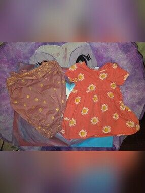 Baby Bgosh Pink W/ Golden Flowers Romper & Orange Dress White Daisys